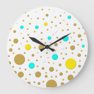 Moderne Dots Türkis Gelb Weiß Gold Spaß Design Große Wanduhr