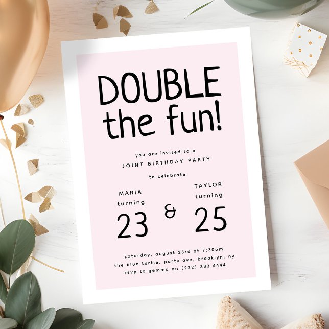 Moderne "Double the Fun" Gemeinsame Geburtstagspar Einladung (Von Creator hochgeladen)