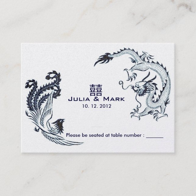Moderne Dragon-Phoenix Chinese Wedding Table Card  Platzkarte (Vorderseite)