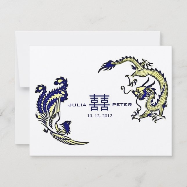 Moderne Dragon-Phoenix-Chinesische Hochzeitseinlad Einladung (Vorderseite)