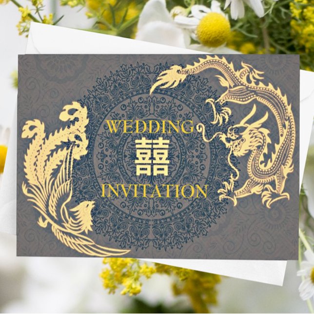 Moderne Dragon-Phoenix-Chinesische Hochzeitseinlad Einladung (Von Creator hochgeladen)