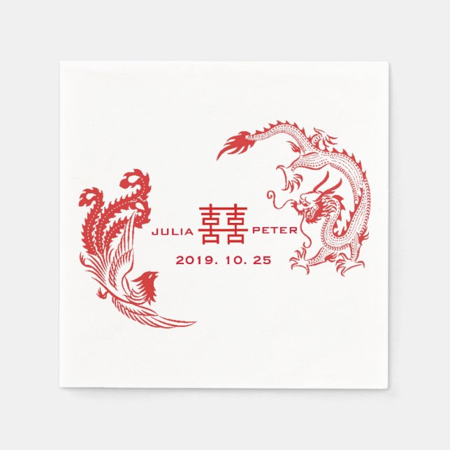 Moderne Dragon-Phoenix Personalisierte chinesische Serviette (Vorderseite)