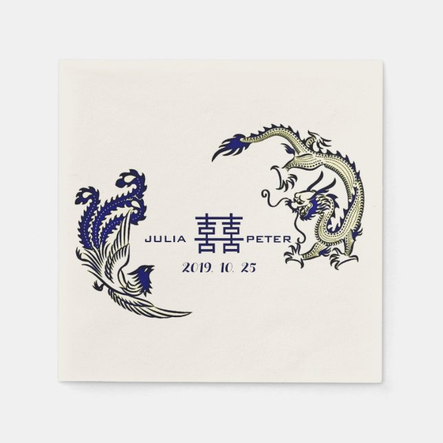 Moderne Dragon-Phoenix Personalisierte chinesische Serviette (Vorderseite)