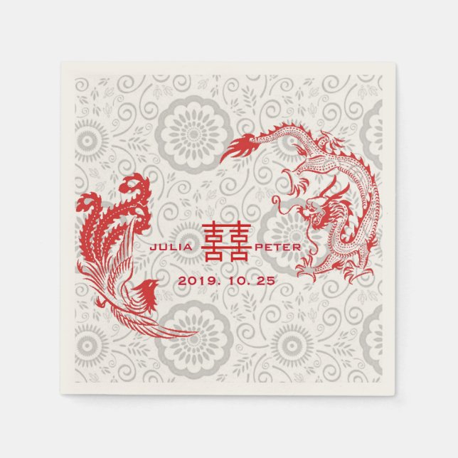 Moderne Dragon-Phoenix Personalisierte chinesische Serviette (Vorderseite)