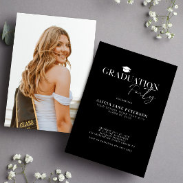 Moderne Drehbuch einfache Foto Black Graduation Pa Einladung