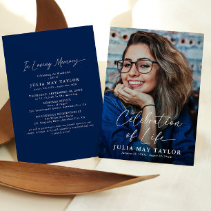 Moderne Drehbuch-Foto-Feier zur Lebensbeerdigung Einladung