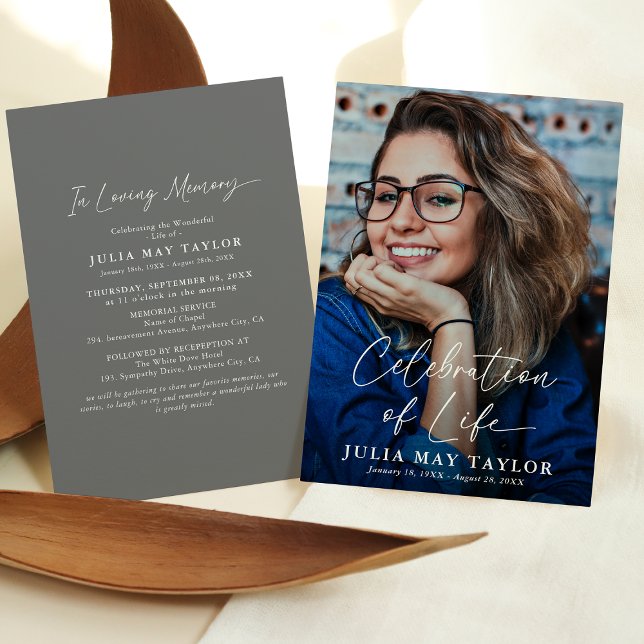 Moderne Drehbuch-Foto-Feier zur Lebensbeerdigung Einladung (Von Creator hochgeladen)