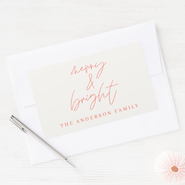 Moderne Drehbuch-Foto fröhlich & hellrot Weihnacht Rechteckiger Aufkleber (Umschlag)