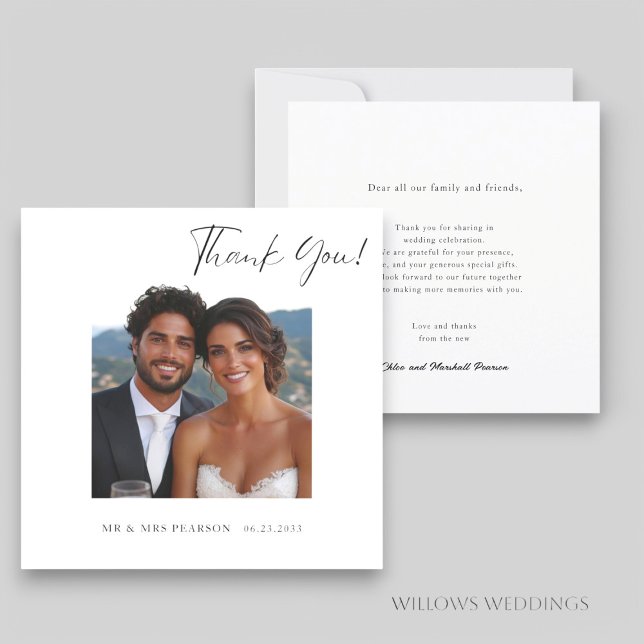 Moderne Drehbuch Foto Hochzeit danke (modern photo script wedding thank you card , with easy to custom text )