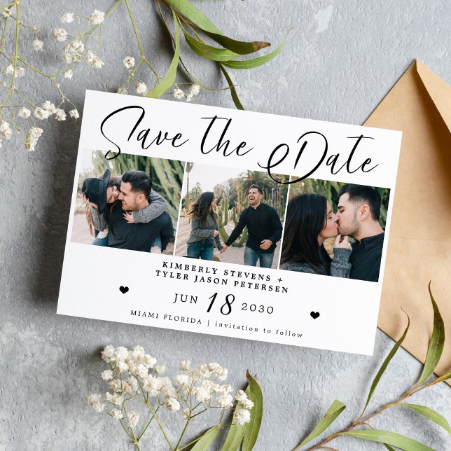 Moderne Drehbuch-Hochzeit in Schwarz-Weiß-Foto Save The Date (Von Creator hochgeladen)