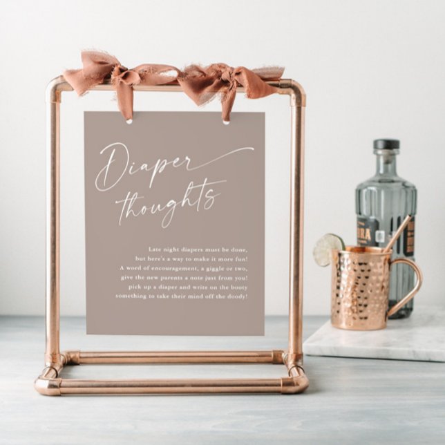 Moderne Drehbuch-Windeln denken an neutrale Babydu Poster (Modern script diaper thoughts gender neutral boho baby shower sign.)