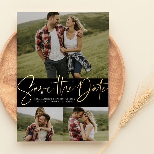 Moderne Drehbuchentwicklung mit drei Fotos Save th Folieneinladung (Von Creator hochgeladen)