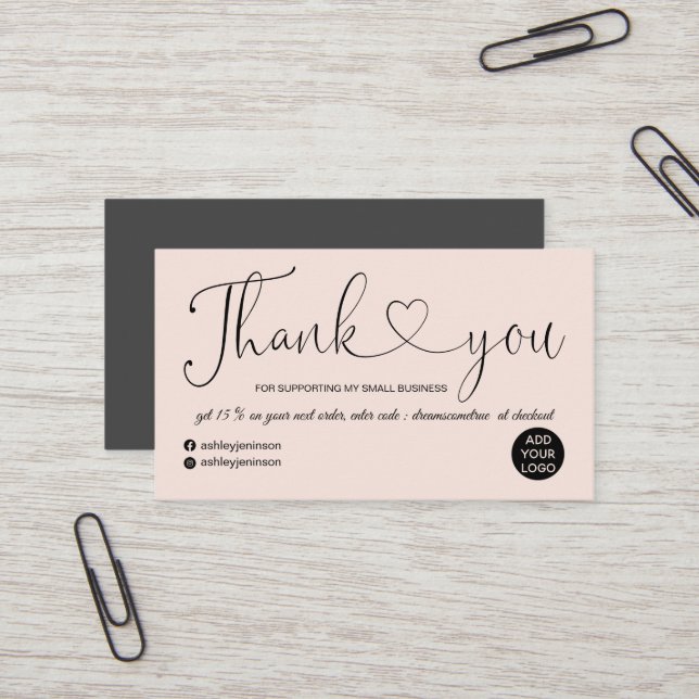 Moderne Drehbücher Herzblush Rosa Reihenfolge dank Visitenkarte (Vorderseite/Rückseite Beispiel)