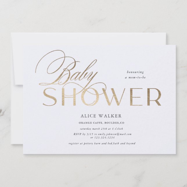Moderne Drehbuchscheine mit eleganter Babydusche (Vorderseite)