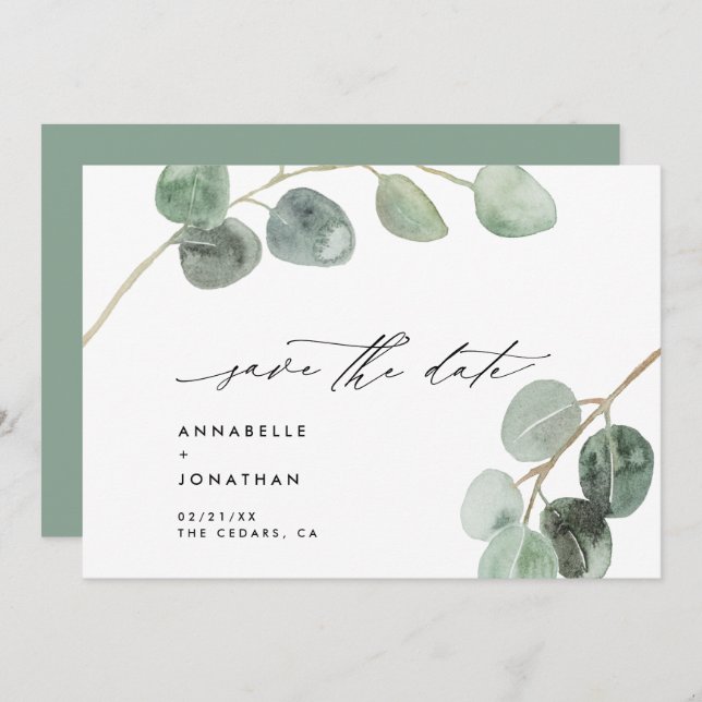 Moderne Drehbuchschrift Vintage Eukalyptus ohne Fo Einladung (Vorne/Hinten)