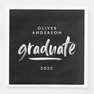 Moderne Drehbuchtypografie Black Graduation Party Serviette