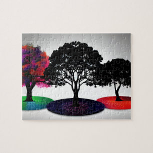 Moderne drei Bäume mit verschiedenen farbigen Blät Puzzle