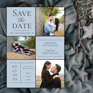 Moderne Drei-Foto Collage   Blau Save the Date