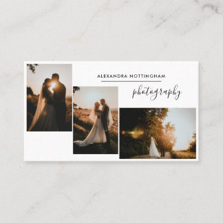 Moderne Drei-Foto-Collage-Hochzeitsfotografie Visitenkarte