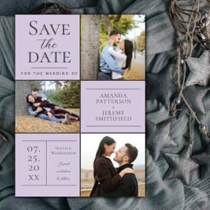 Moderne Drei-Foto Collage   Lavendel Save The Date