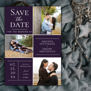 Moderne Drei-Foto Collage   Lila Save The Date