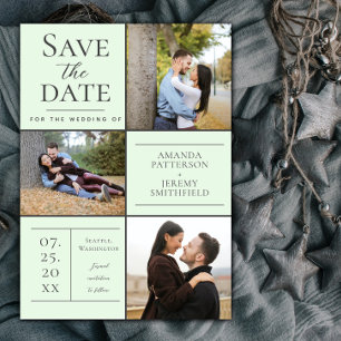 Moderne Drei-Foto Collage Mint Green Save The Date