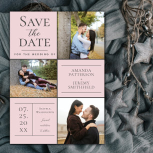 Moderne Drei-Foto Collage   Save the Date rosa
