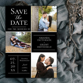 Moderne Drei-Foto Collage | Schwarz Save the Date