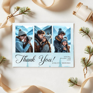 Moderne Drei-Foto-Collage Winterhochzeit Dankeskarte