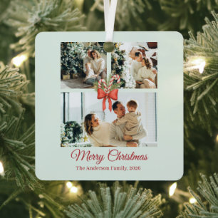 Moderne Drei-Foto-Feiertags-Familien-Collage Ornament Aus Metall