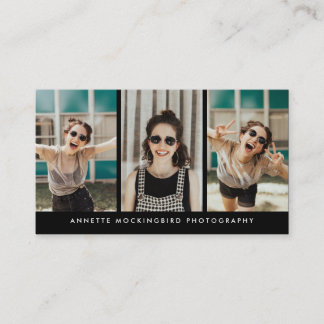 Moderne Drei-Foto-Fotografie Schwarz Visitenkarte
