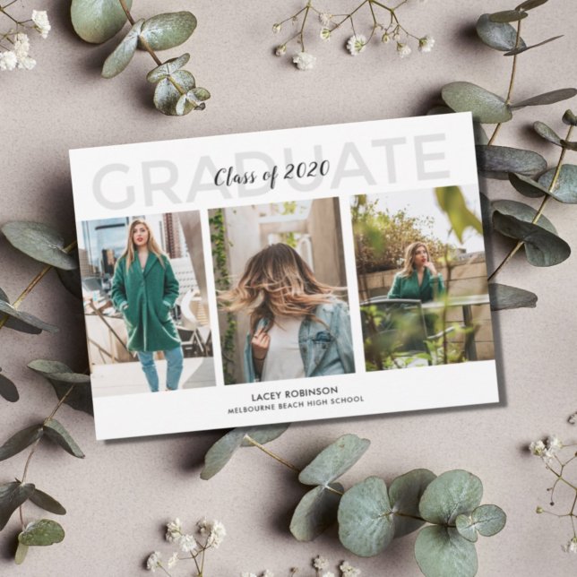 Moderne Drei-Foto-Graduierungsparty Einladung (Von Creator hochgeladen)