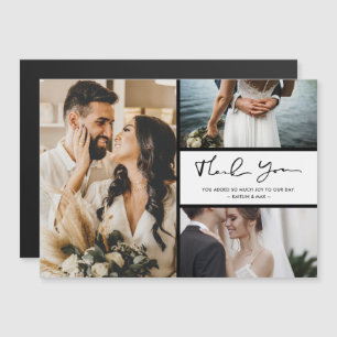 Moderne Drei-Foto Hochzeit Danke  Magnetkarte