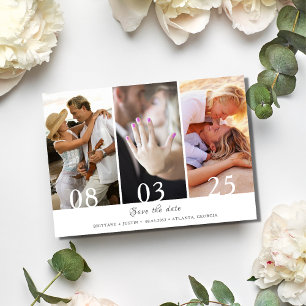 Moderne Drei-Foto-Hochzeit rettet das Datum Save The Date