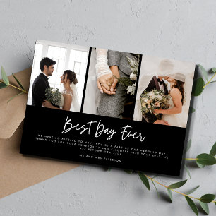 Moderne Drei-Foto-Schwarz-weiße Hochzeit Danke