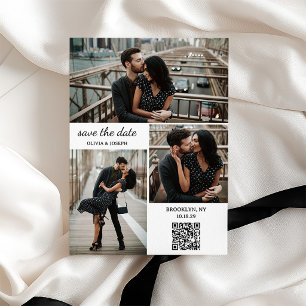 Moderne Drei-Foto- und QR-Code-Hochzeit Save The Date