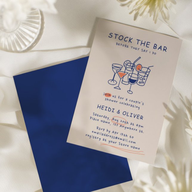 Moderne Drink Sketch Stock Bar Paare Dusche Einladung (Modern Drink Sketch Stock The Bar Couples Shower Invitation)