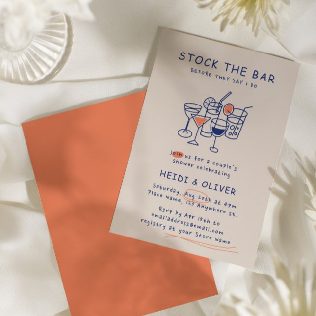 Moderne Drink Sketch Stock Bar Paare Dusche Einladung (Modern Drink Sketch Stock The Bar Couples Shower Invitation)