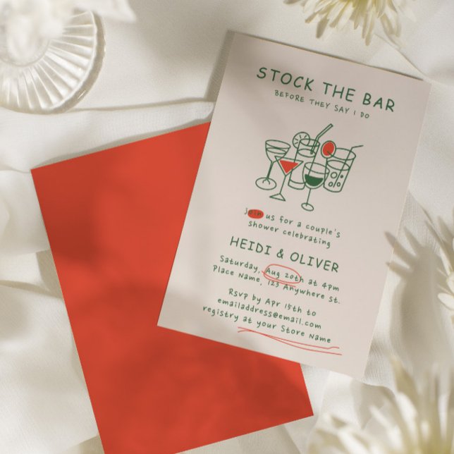 Moderne Drink Sketch Stock Bar Paare Dusche Einladung (Modern Drink Sketch Stock The Bar Couples Shower Invitation)