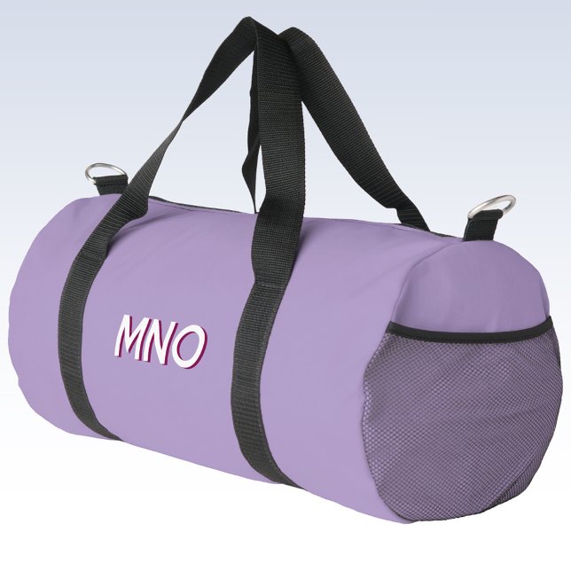 Moderne Drop Shadow Monogram Initials Lilac Duffle Bag (Modern drop shadow monogram initials personalized duffel bag in lilac)