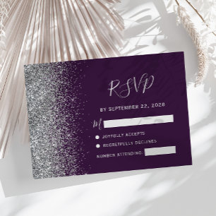 Moderne dunkel violette silberne falsche Glitterka RSVP Karte