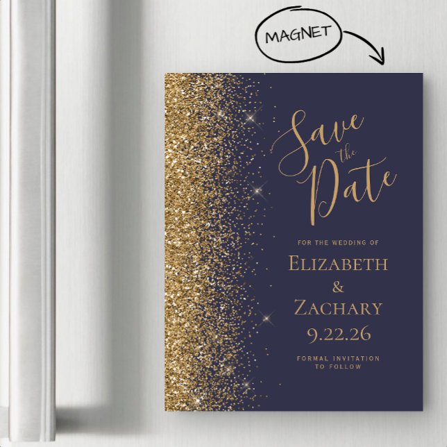 Moderne Dunkelblau-Gold-Save the Date-Magnetkarte Magnetkarte (Von Creator hochgeladen)