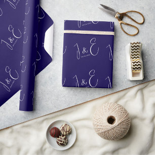 Moderne dunkelblaue Anfangsbuchstaben-Monogramme H Geschenkpapier