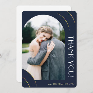 Moderne Dunkelblaue Foto Hochzeit Dankeskarte