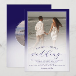 Moderne dunkelblaue Ombre 2-Foto-Hochzeit Einladung