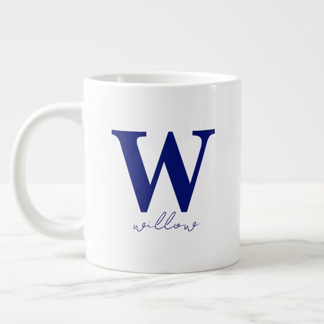 Moderne dunkelblaue Personalisierte Monogramm-Tass Jumbo-Tasse (Links)