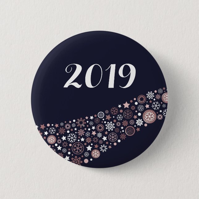 Moderne dunkelblaue, rosa und weiße Schneeflocken  Button (Vorderseite)