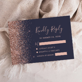 Moderne Dunkelblaue Rose Gold Glitzer Edge RSVP Ka