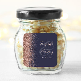 Moderne Dunkelblaue Rose Gold Glitzer Edge Wedding Quadratischer Aufkleber