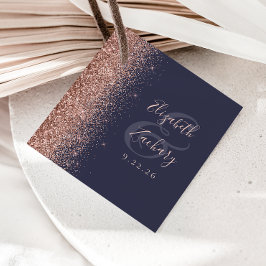 Moderne Dunkelblaue Rose Gold Glitzer Hochzeit Geschenkanhänger
